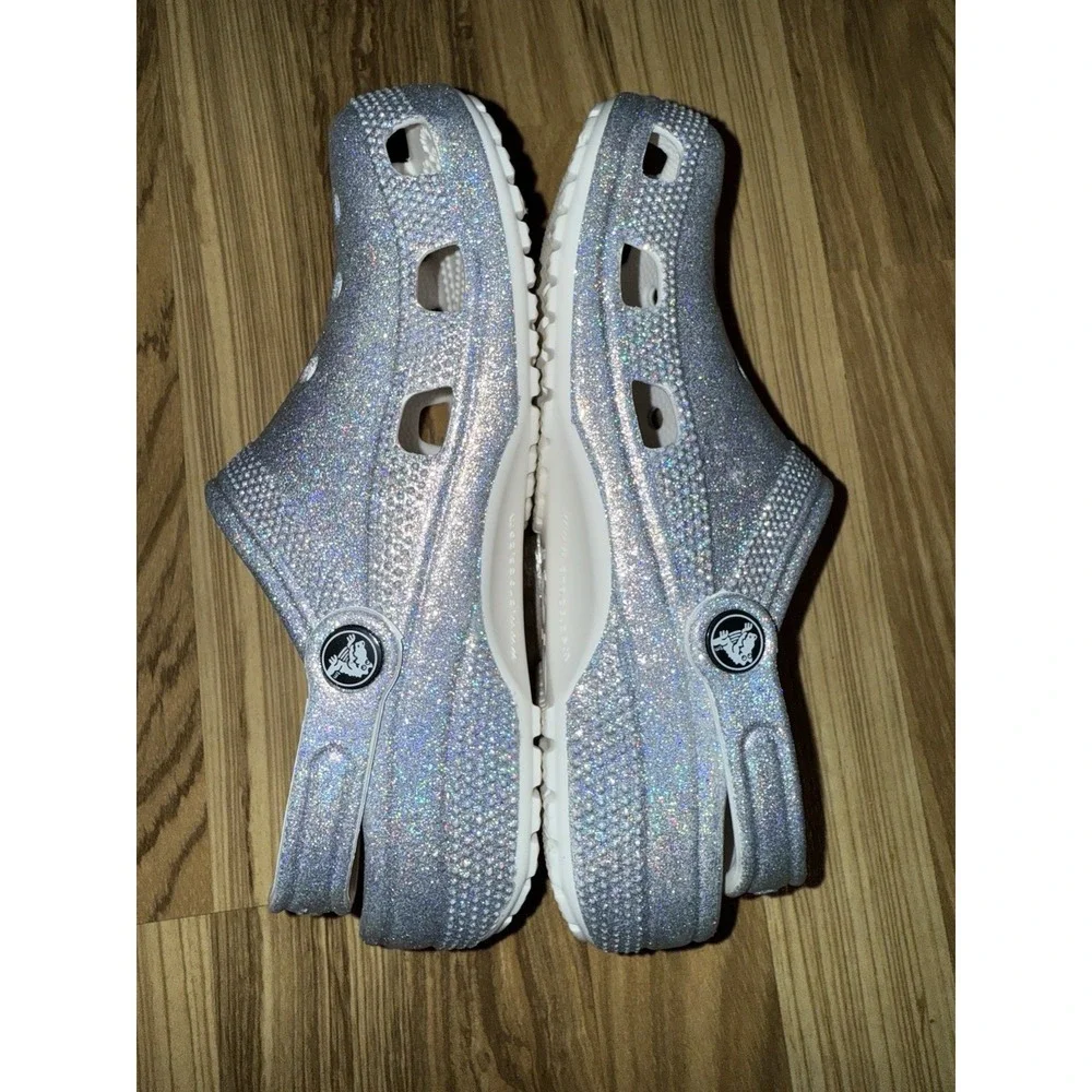 Crocs Unisex Classic Silver Glitter Sparkle Iridescent Size M5 W7 EUC